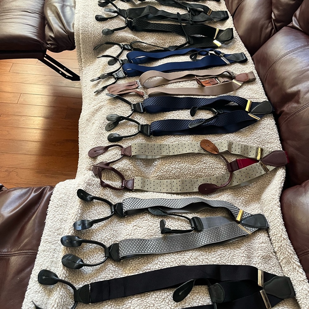 Men Suspenders 10 Pairs. Multiple upscale name brands, all in great condition.